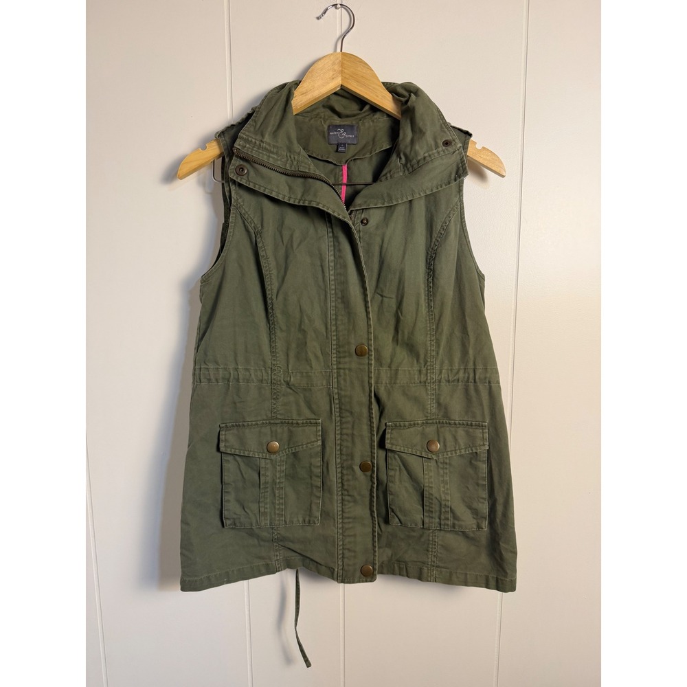 Market & Spruce Utility Vest Size S Olive Green Hooded Military Cargo Jacket